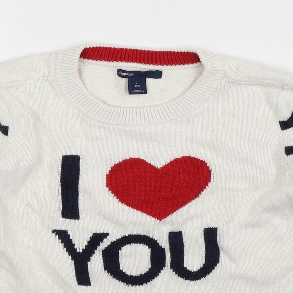 Gap Girls White Striped Knit Pullover Jumper Size 10 Years