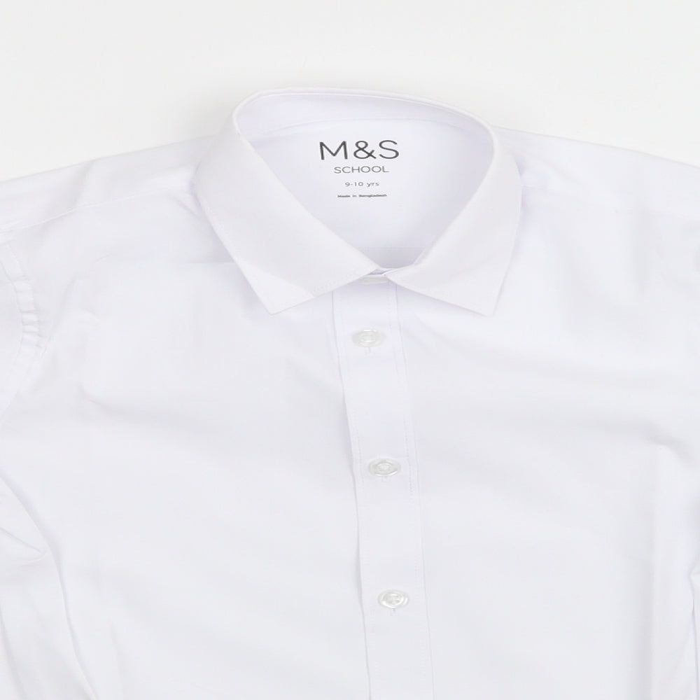 Marks and Spencer Boys White Houndstooth  Basic Button-Up Size 9-10 Years