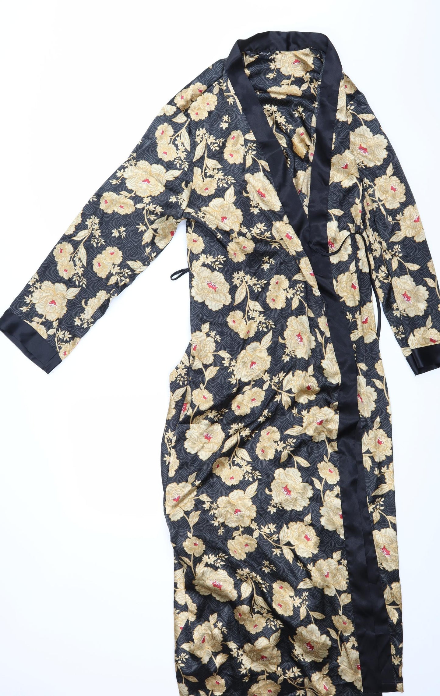 Marks and Spencer Womens Black Floral  Kaftan Robe Size 14