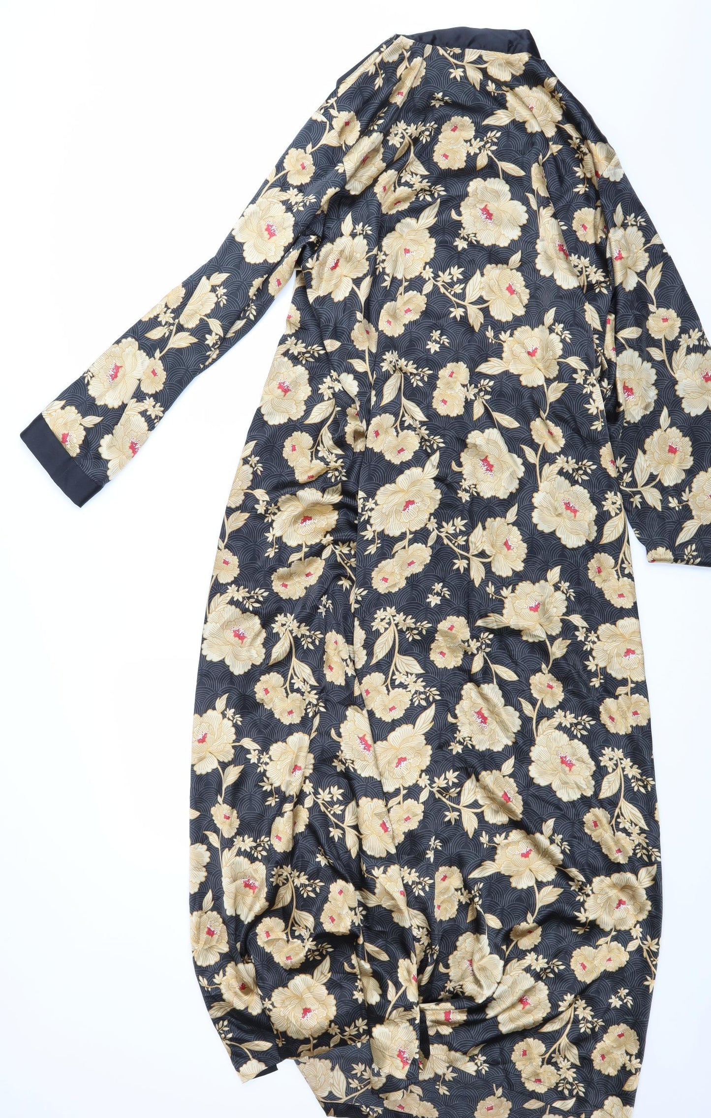 Marks and Spencer Womens Black Floral  Kaftan Robe Size 14