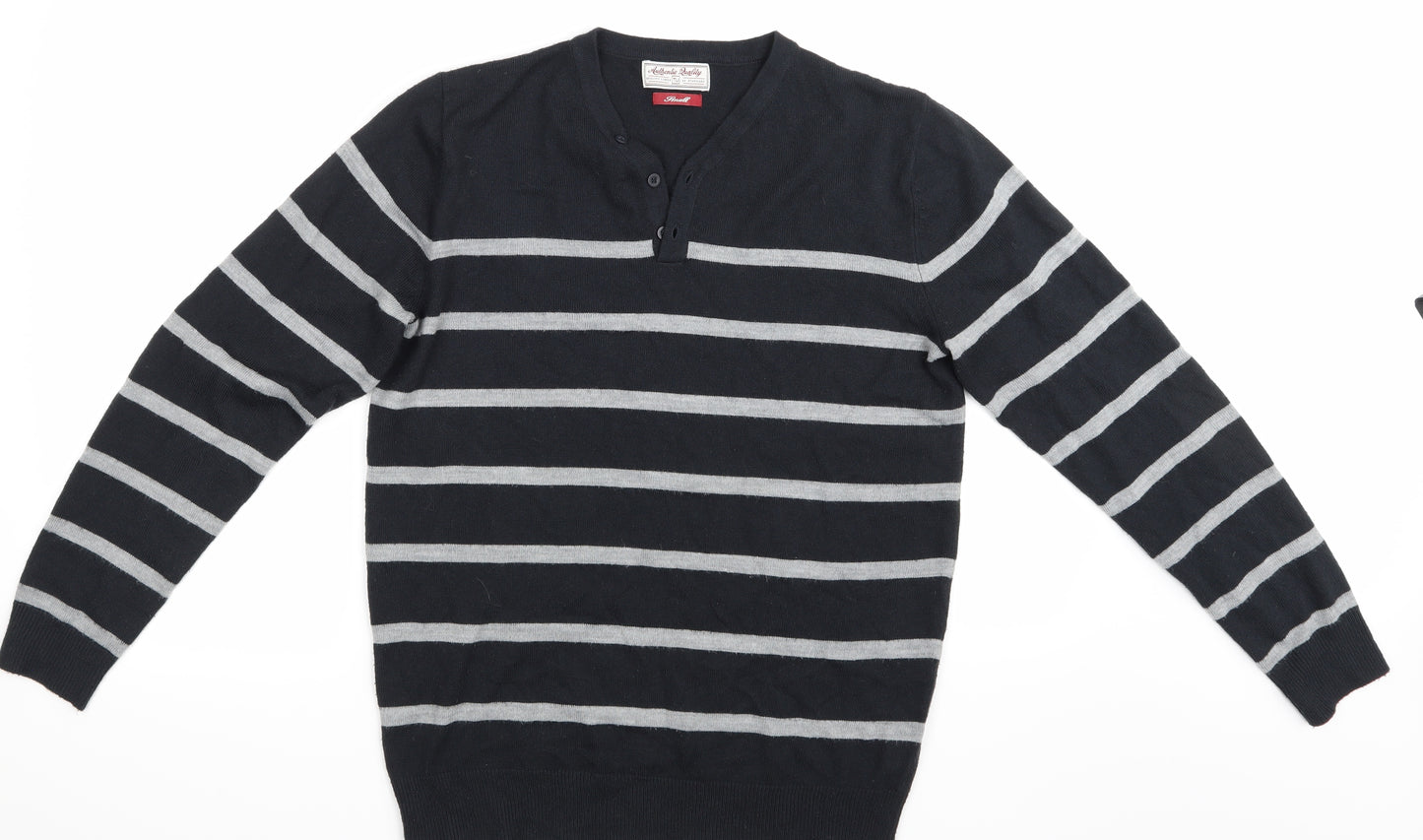 TU  Mens Black Striped  Pullover Jumper Size S