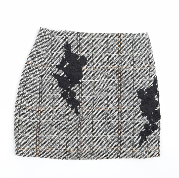 New Look Womens White Check  A-Line Skirt Size 8