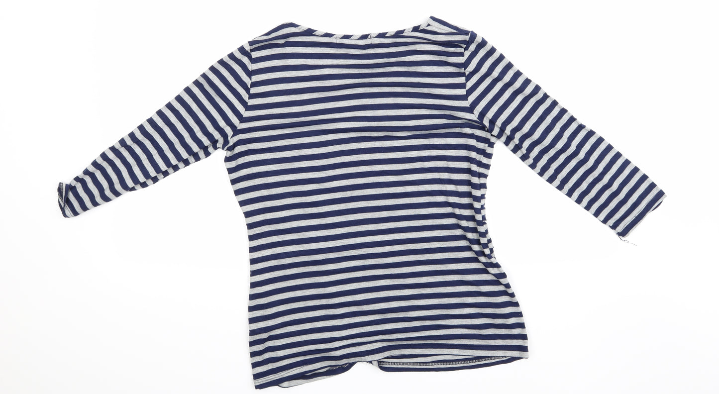 Green Envelope Womens Blue Striped  Basic T-Shirt Size 10