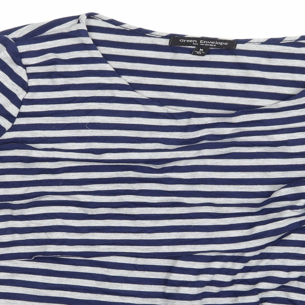 Green Envelope Womens Blue Striped  Basic T-Shirt Size 10