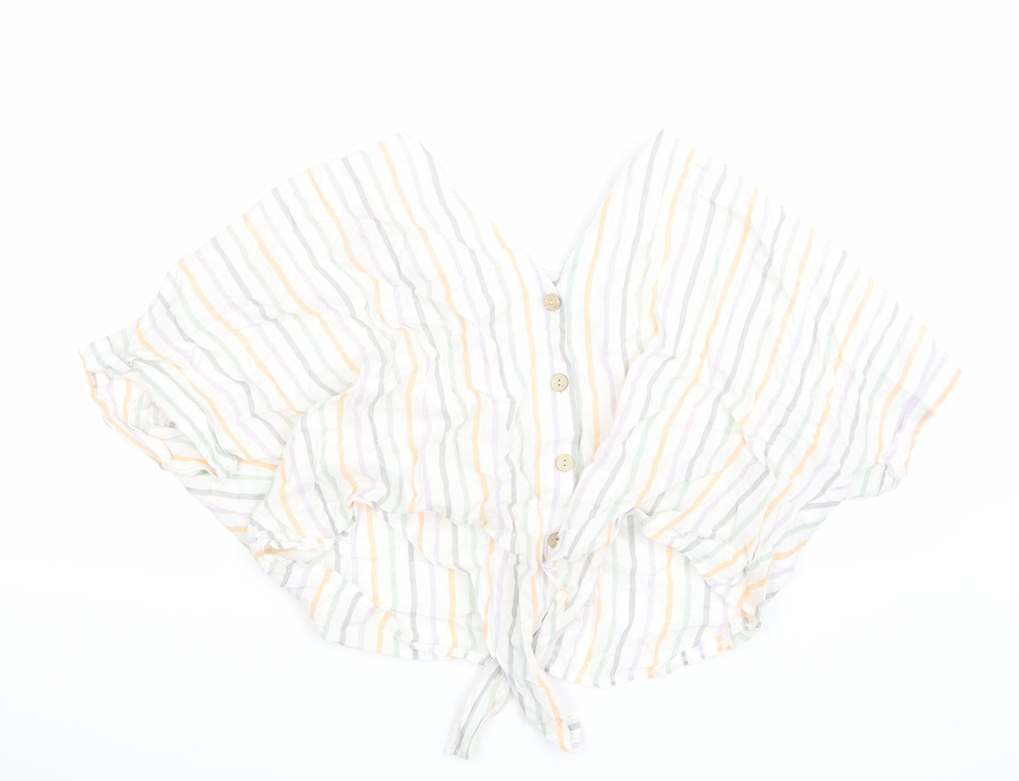 New Look Womens White Striped  Basic Button-Up Size 16