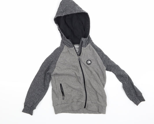 Front view of Nutmeg boys’ grey full zip hoodie, size 5-6, years