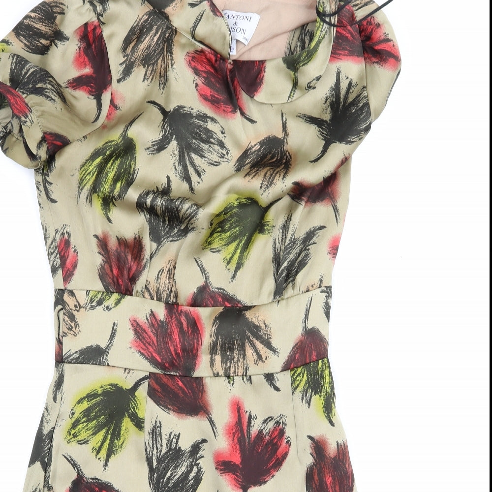 Antoni & Alison Womens Beige Floral  A-Line  Size 8