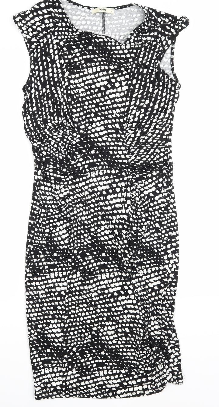 Oasis Womens Black Animal Print A-Line Size 10