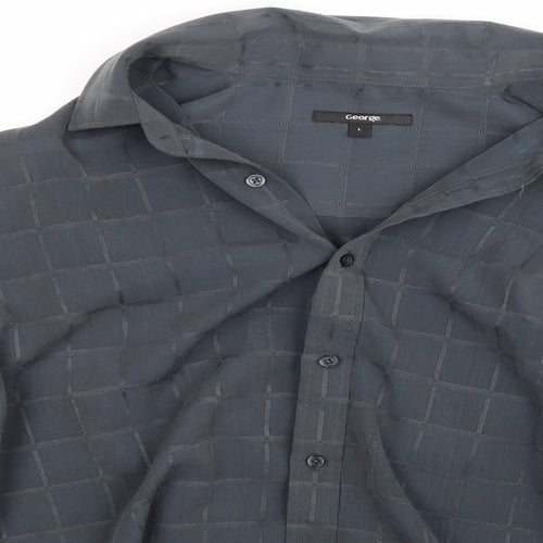 George Mens Grey Check   Button-Up Size L