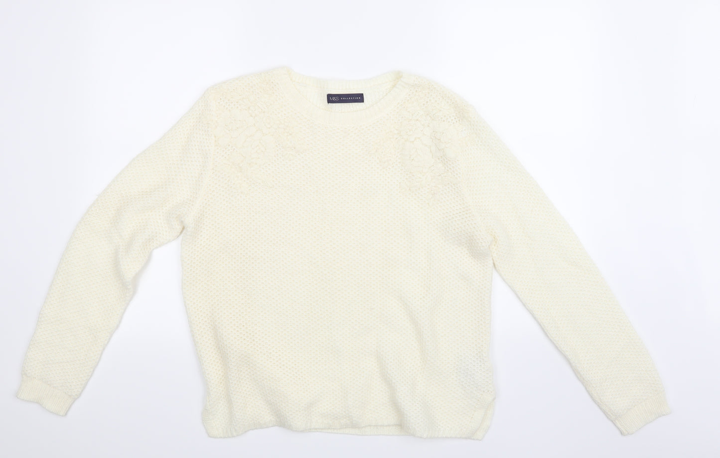 Marks and Spencer Womens White Floral  Pullover Jumper Size 16