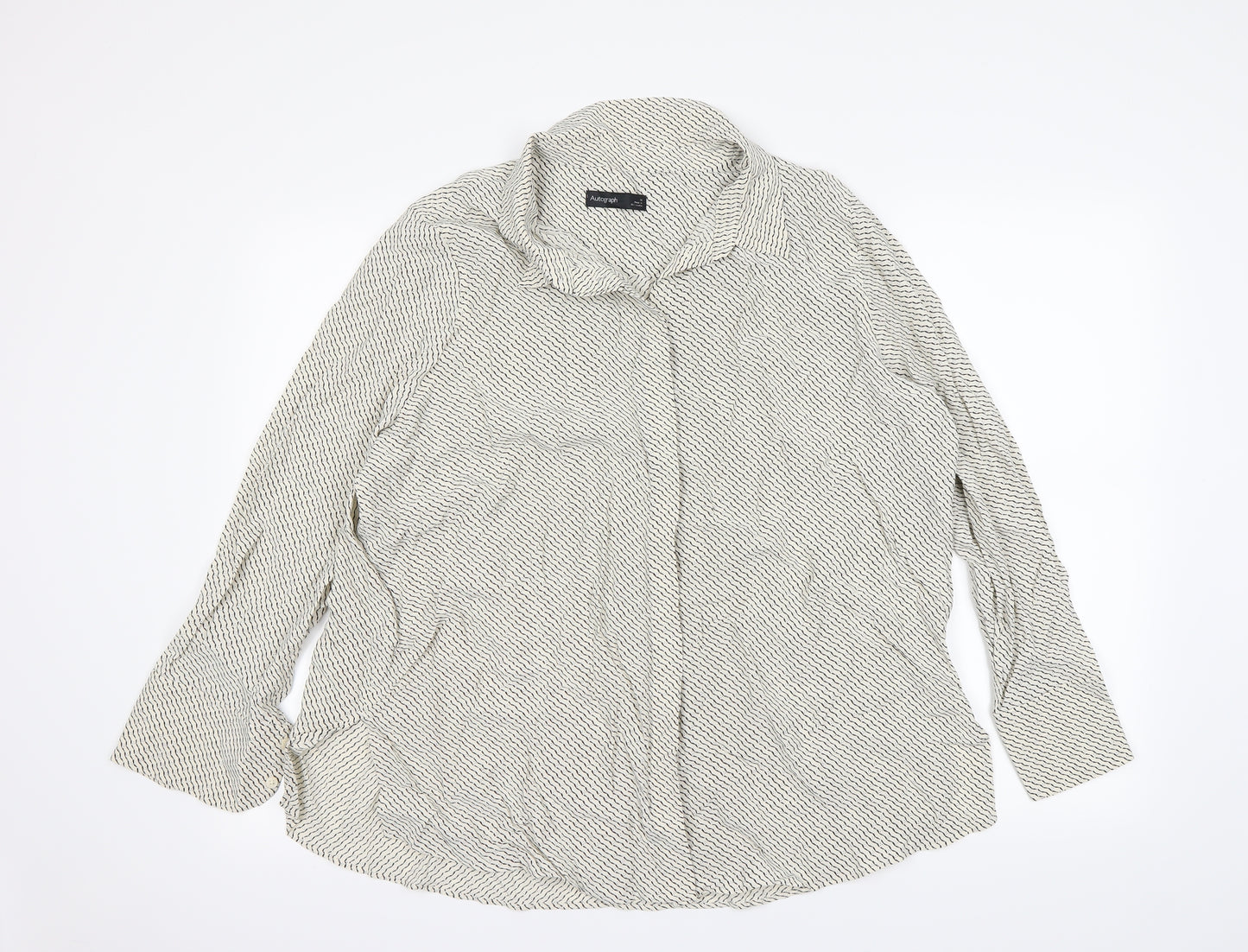Autograph Womens Beige Striped  Basic Button-Up Size 16