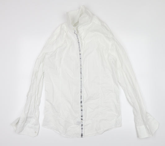 Front view of belmonte men’s white dress shirt, size 42
