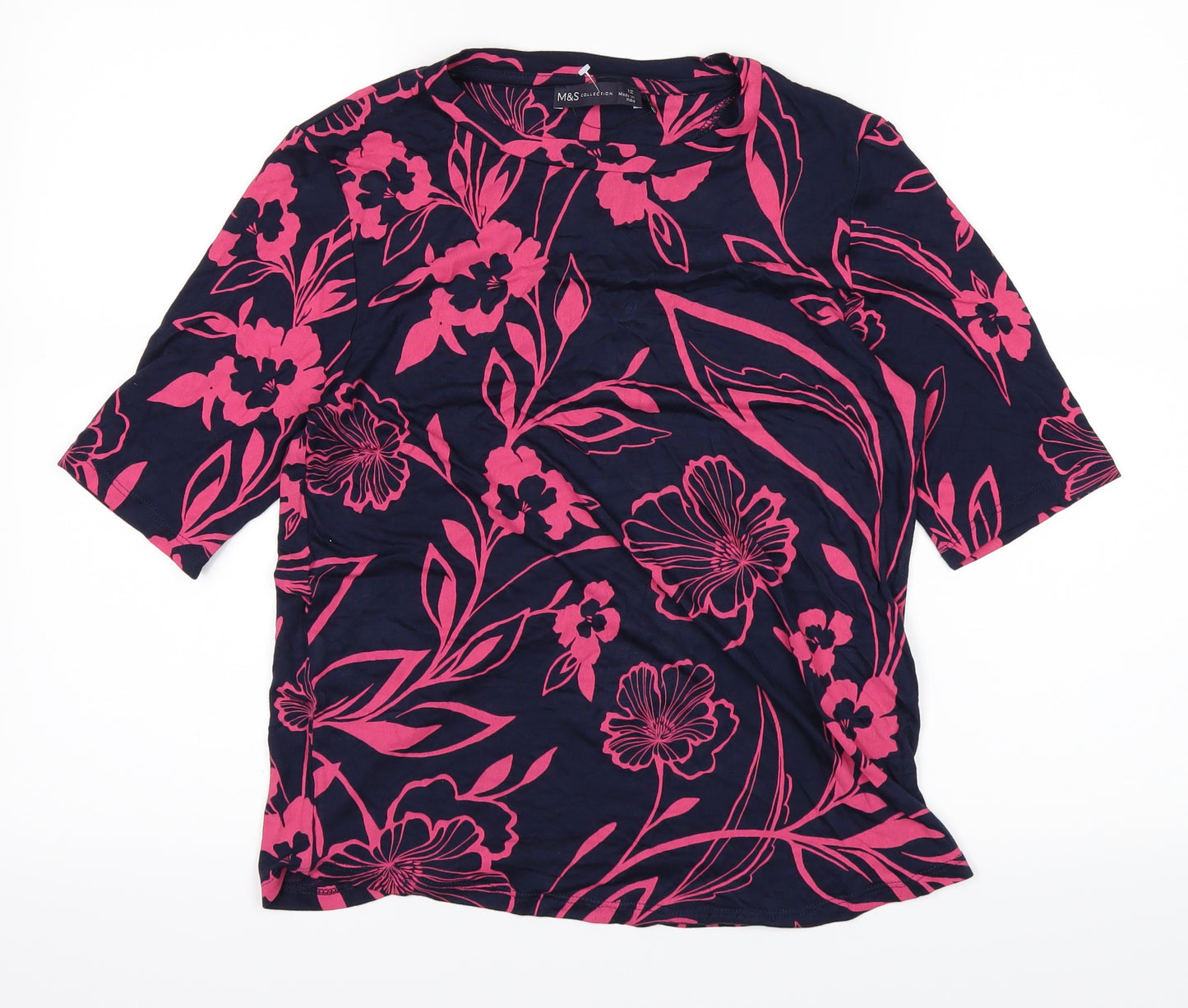 Marks and Spencer Womens Blue Floral  Basic T-Shirt Size 12