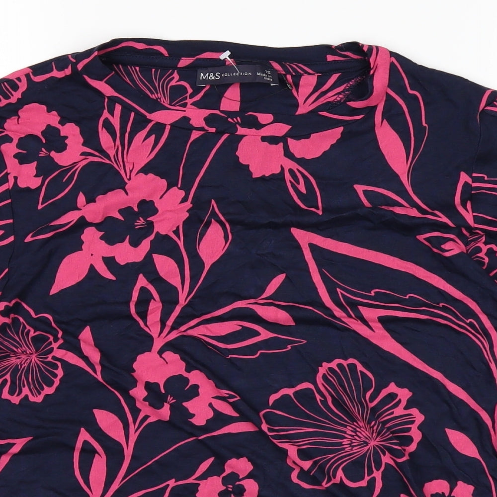 Marks and Spencer Womens Blue Floral  Basic T-Shirt Size 12