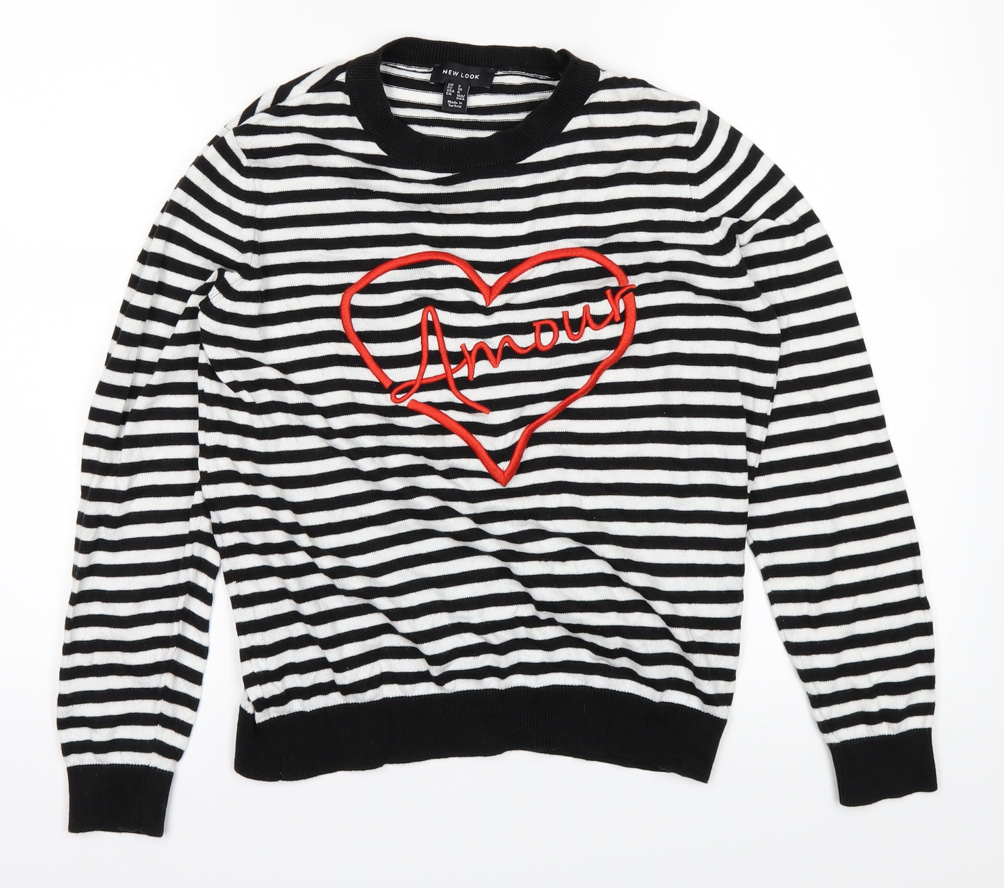 New Look Womens White Striped  Basic T-Shirt Size 8