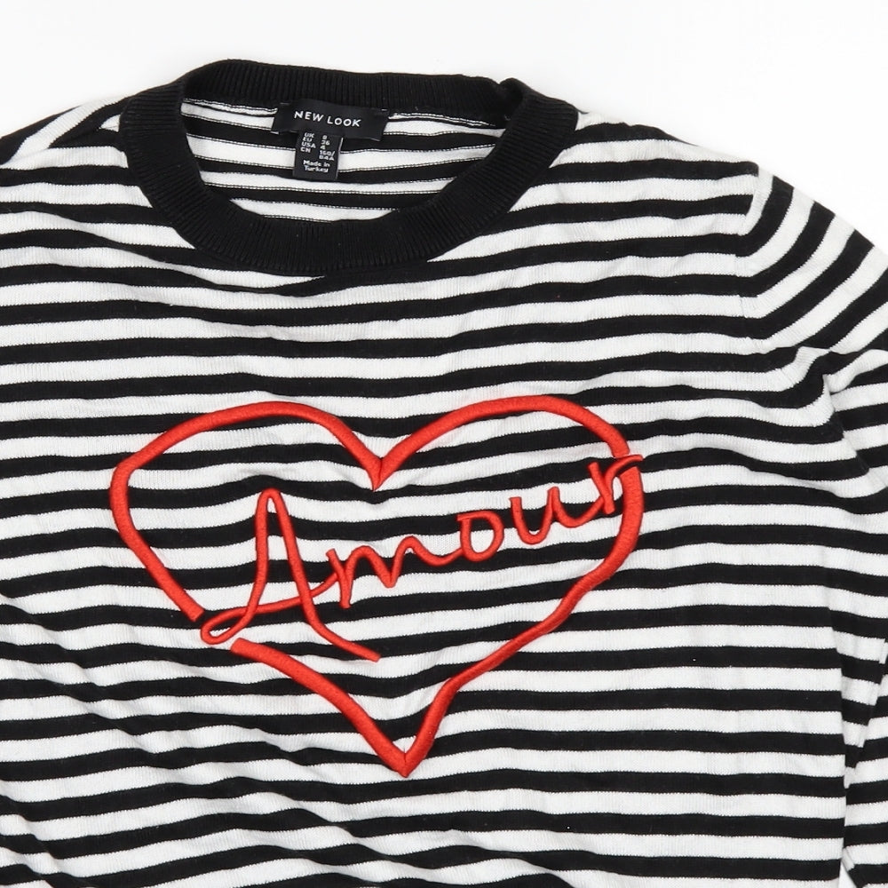 New Look Womens White Striped  Basic T-Shirt Size 8
