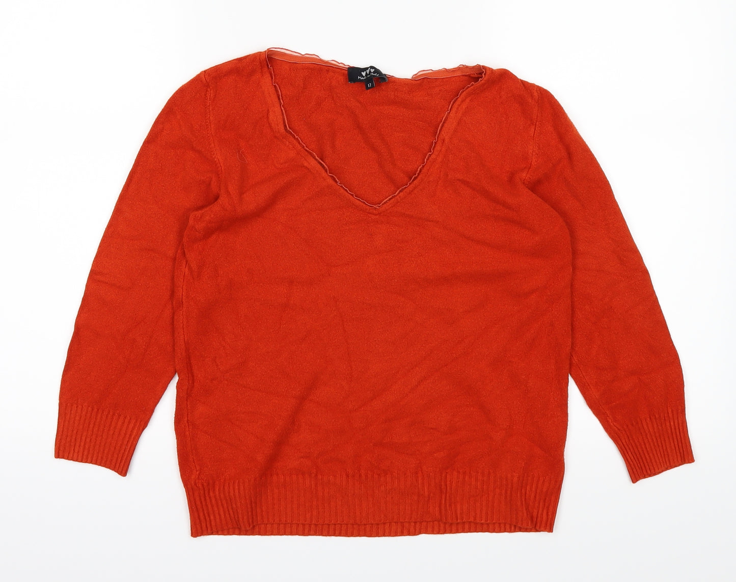 Made in Italy Womens Orange   Basic T-Shirt Size 12