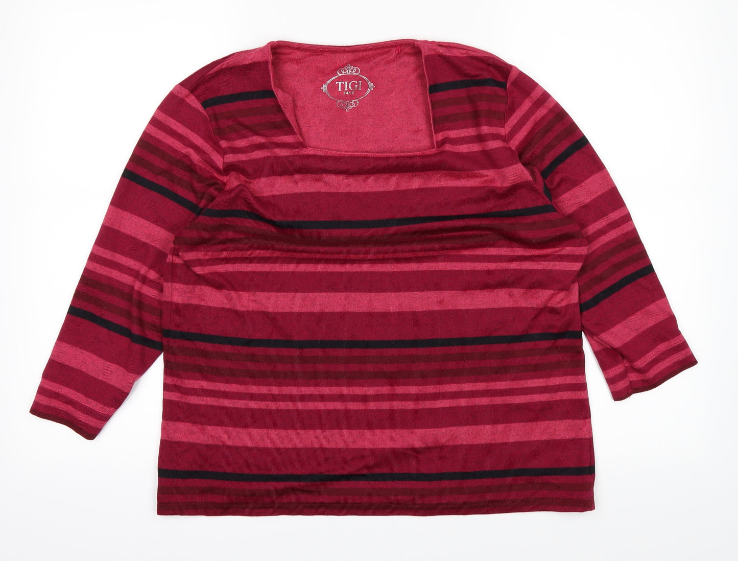 tigi Womens Red Striped  Basic T-Shirt Size 14