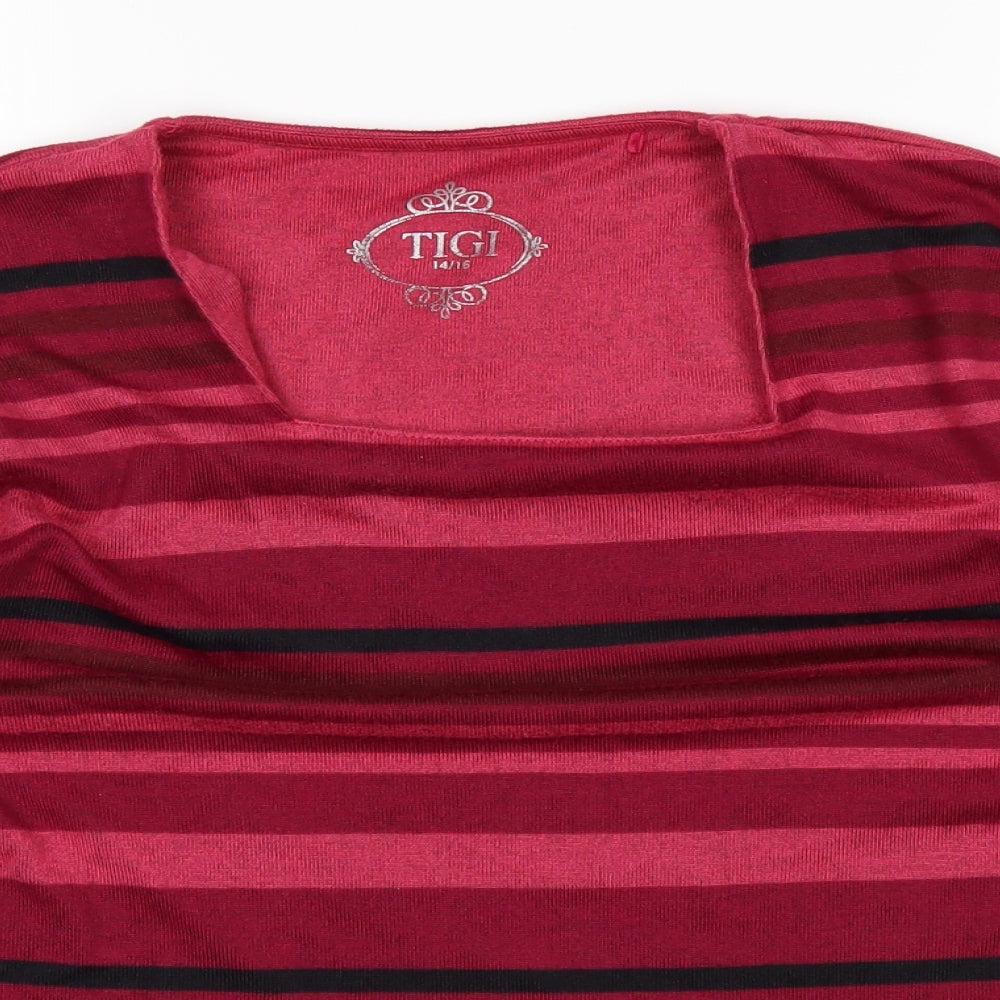 tigi Womens Red Striped  Basic T-Shirt Size 14