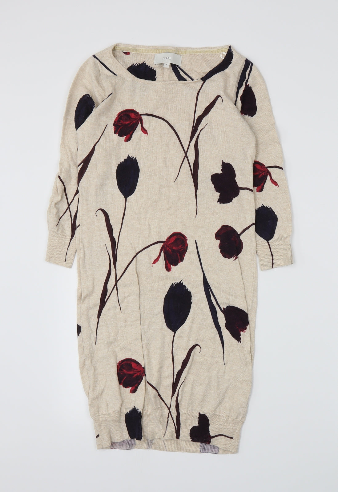 NEXT Womens Beige Floral Knit A-Line  Size 6