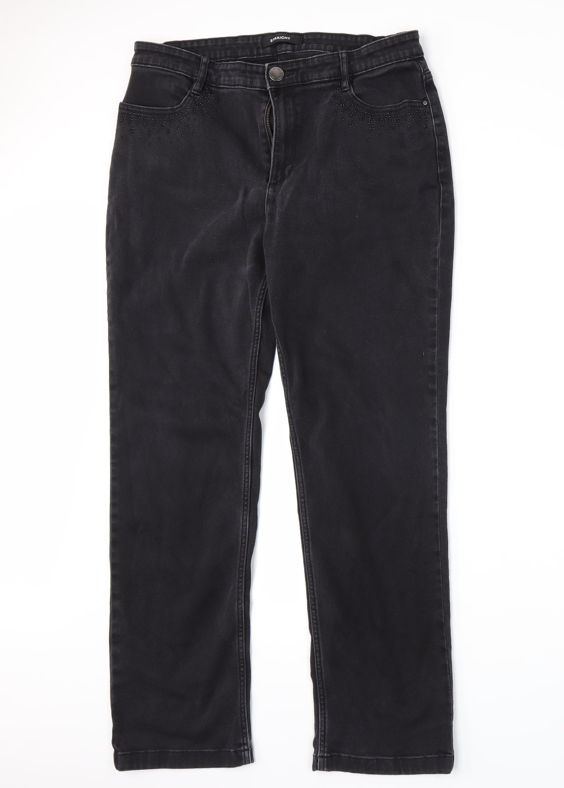 Per Una Womens Grey  Denim Straight Jeans Size 16 L29 in