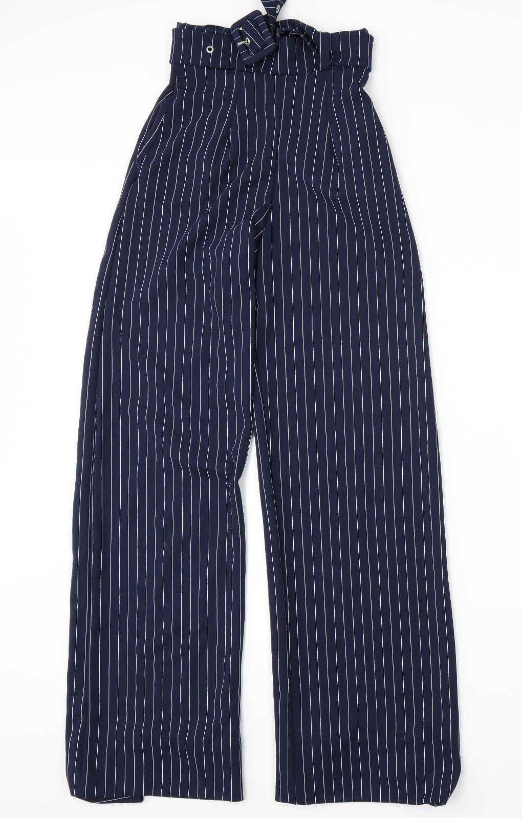 PRETTYLITTLETHING Womens Blue Striped  Trousers  Size 4 L31 in