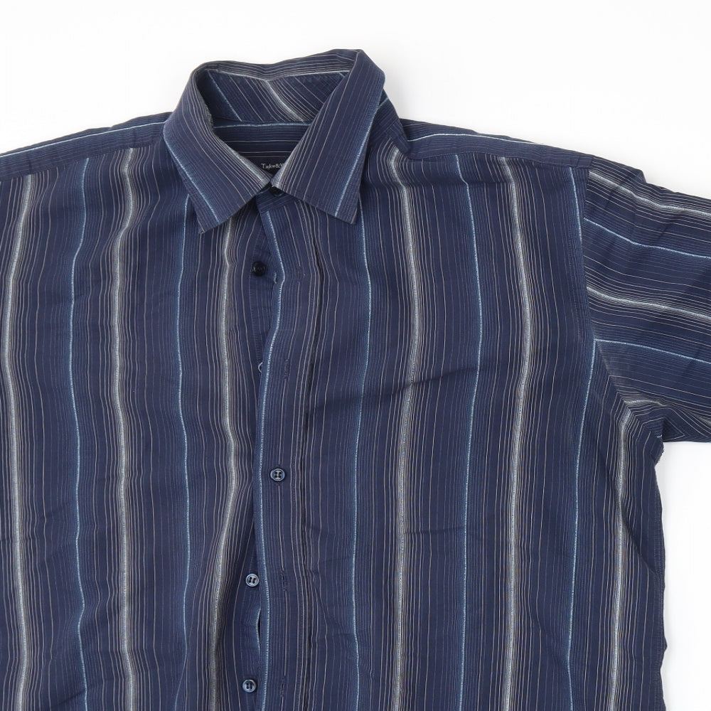Taylor & Wright Mens Blue Striped   Button-Up Size L