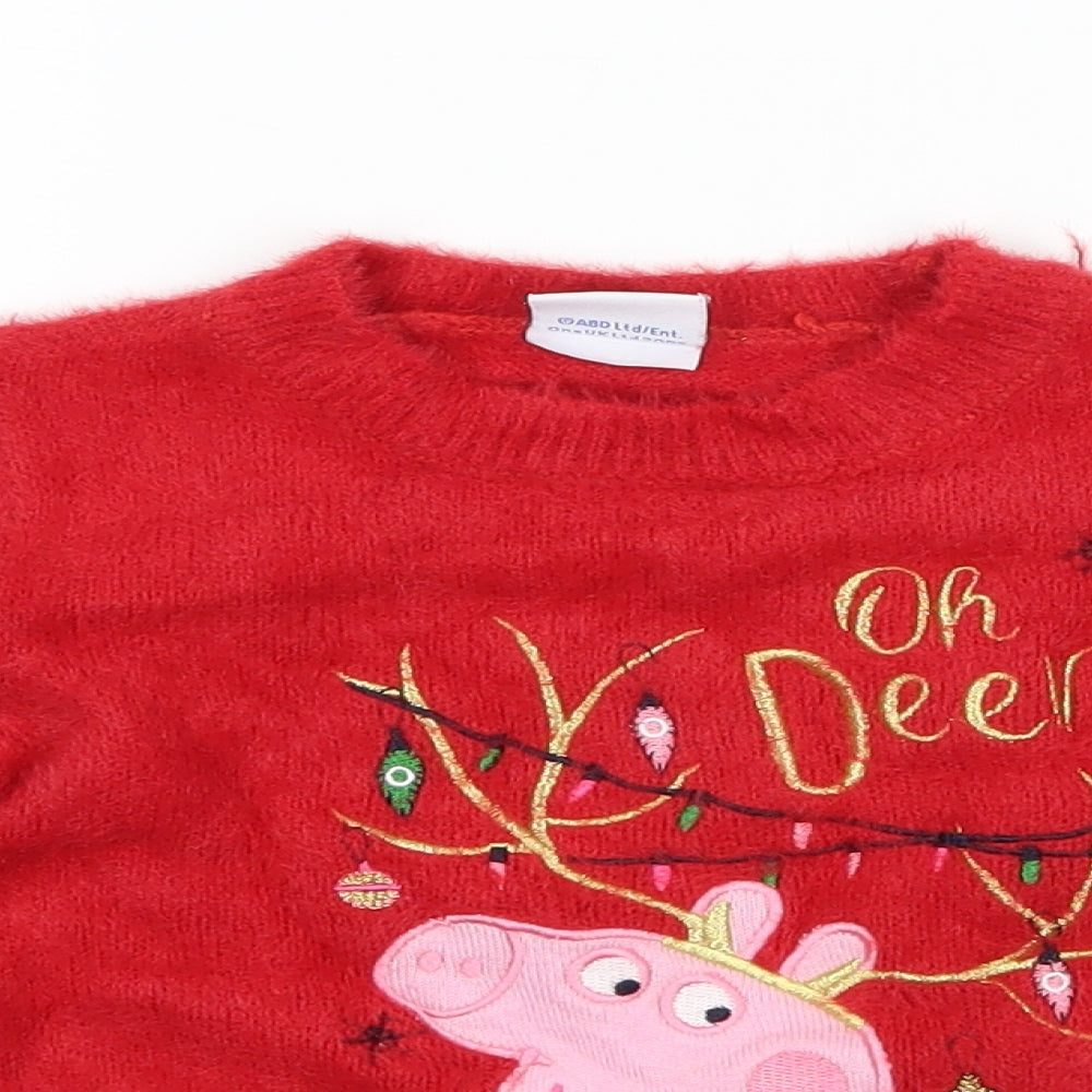 TU Girls Red   Pullover Jumper Size 2-3 Years  - peppa pig christmas