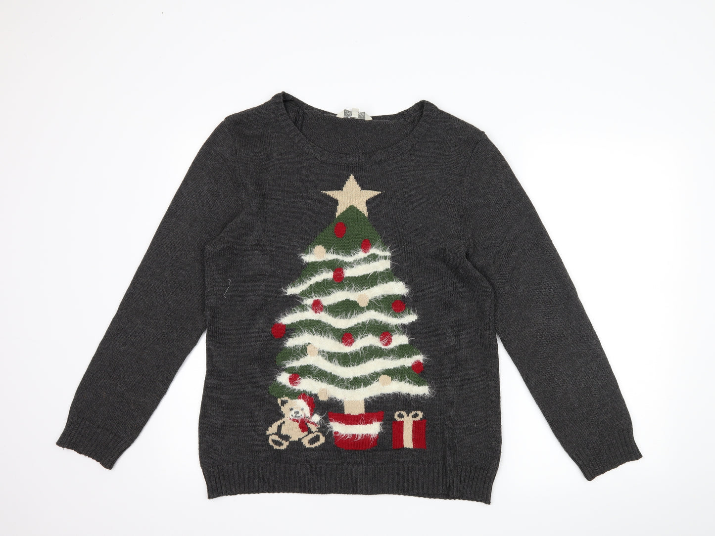 Peacocks Womens Grey   Pullover Jumper Size XL  - Christmas Tree