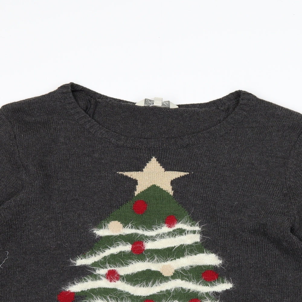 Peacocks Womens Grey   Pullover Jumper Size XL  - Christmas Tree