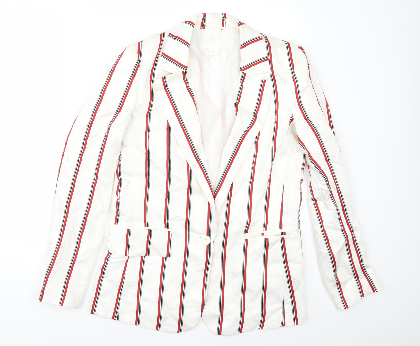 H&M Womens White Striped  Jacket Blazer Size 6