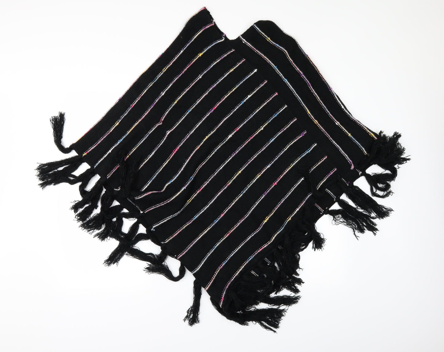 TU Womens Black Striped  Jacket Poncho One Size  - PONCHO