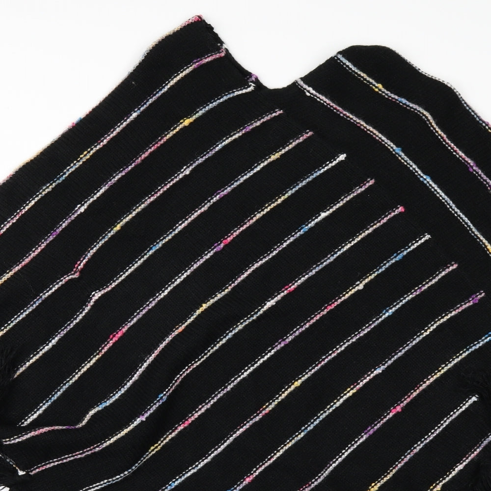 TU Womens Black Striped  Jacket Poncho One Size  - PONCHO