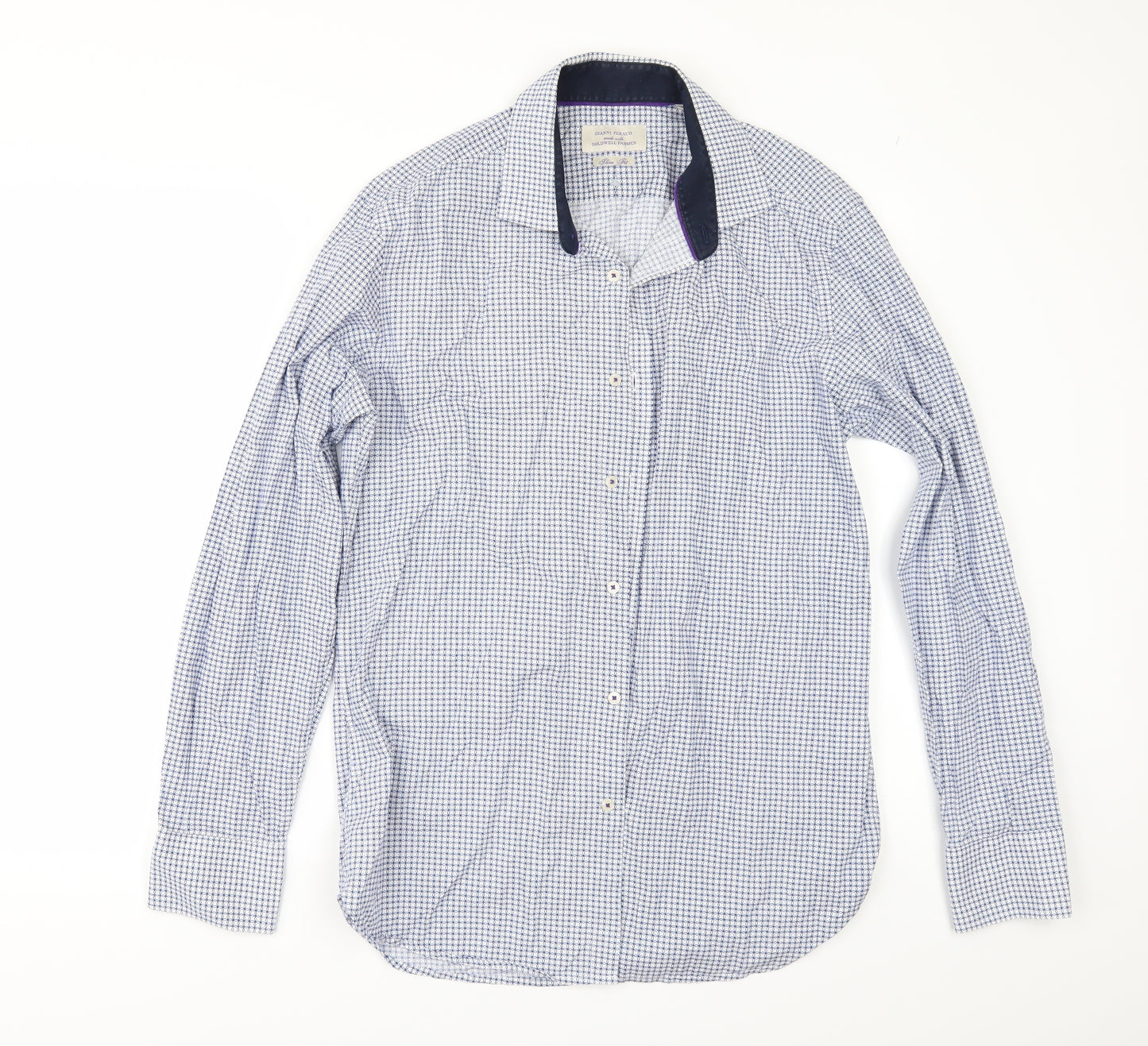 GIANNI FERAUD Mens Blue Geometric   Button-Up Size 17