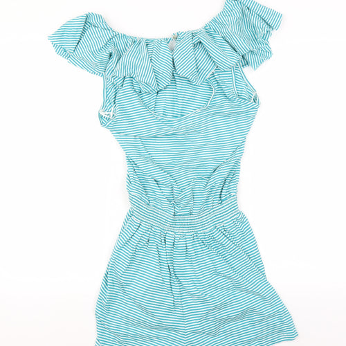 Brave Soul Womens Green Striped  Playsuit One-Piece Size L