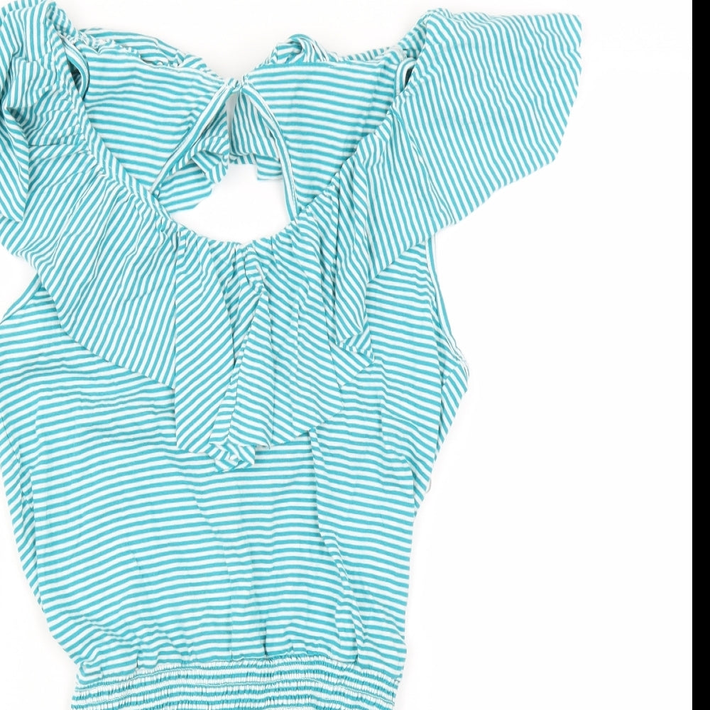 Brave Soul Womens Green Striped  Playsuit One-Piece Size L
