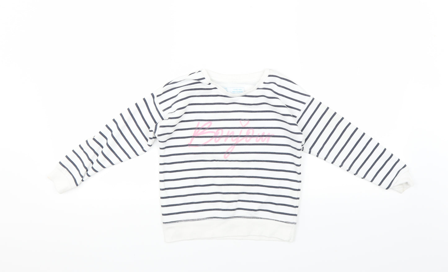Primark Girls White Striped  Pullover Sweatshirt Size 5-6 Years