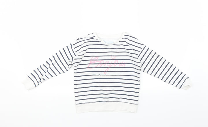Primark Girls White Striped  Pullover Sweatshirt Size 5-6 Years