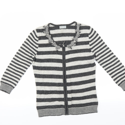 Marks and Spencer Womens Grey Striped  Cardigan Jumper Size S