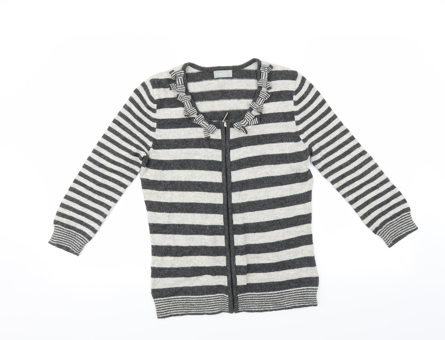 Marks and Spencer Womens Grey Striped  Cardigan Jumper Size S