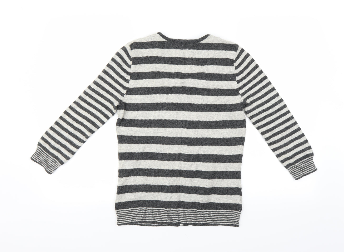 Marks and Spencer Womens Grey Striped  Cardigan Jumper Size S