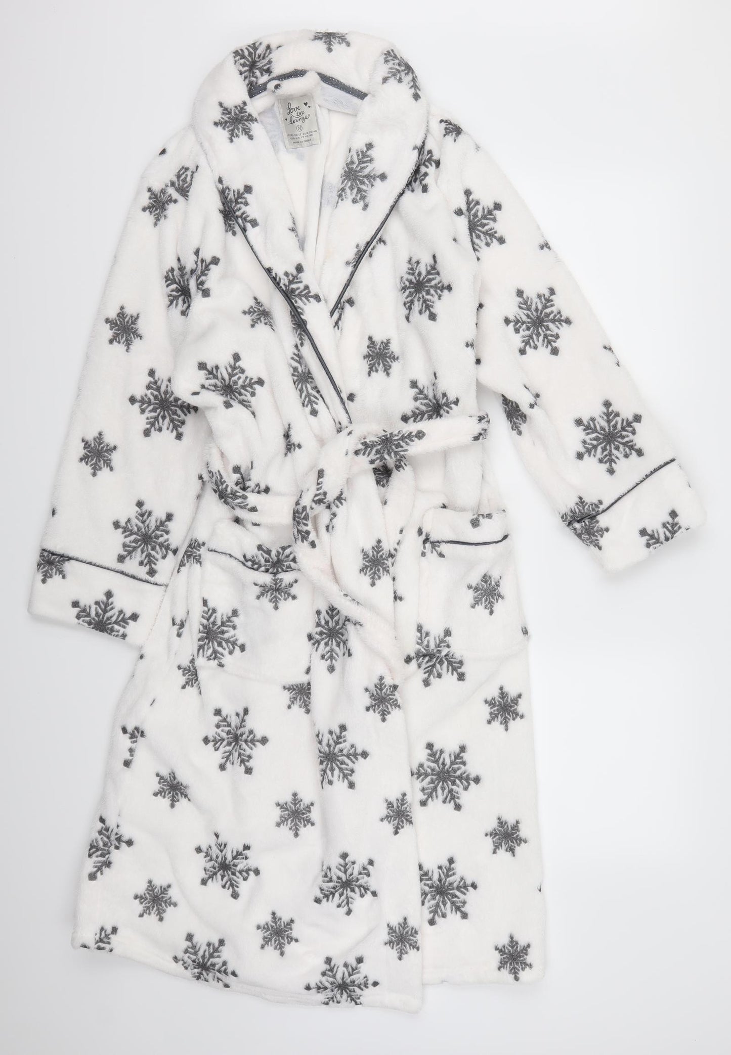 Primark Womens White Geometric  Kimono Robe Size 10  - Snowflakes