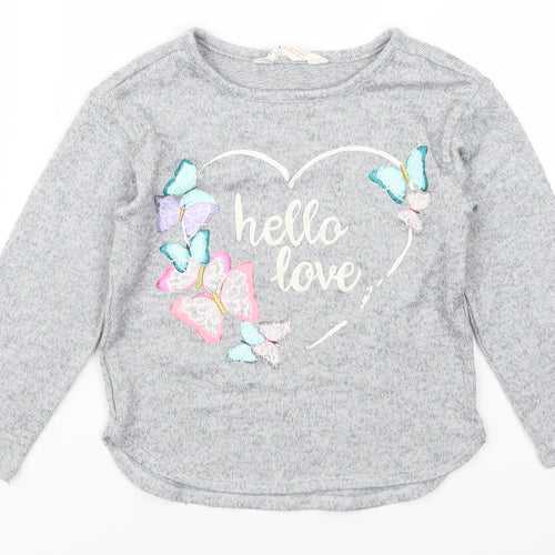 H&M Girls Grey   Basic T-Shirt Size 3-4 Years  - Hello Love Butterflies