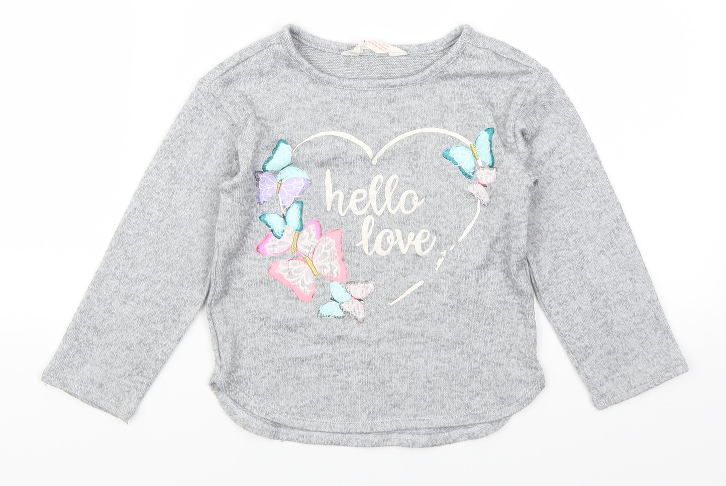 H&M Girls Grey   Basic T-Shirt Size 3-4 Years  - Hello Love Butterflies