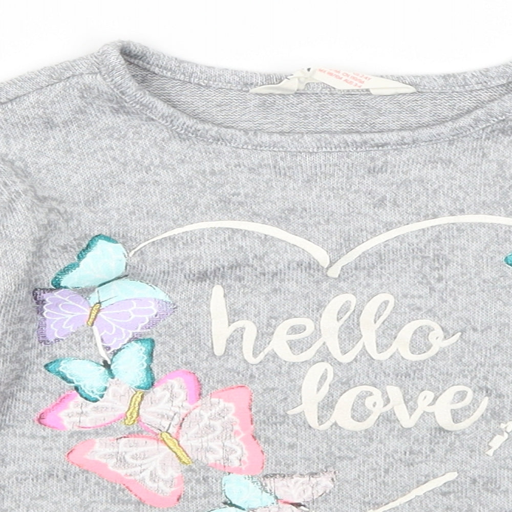 H&M Girls Grey   Basic T-Shirt Size 3-4 Years  - Hello Love Butterflies