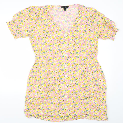 New Look Womens Pink Floral  Shirt Dress  Size 16  - Yellow Flowers