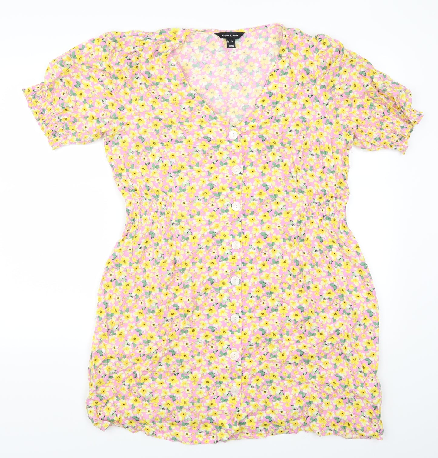 New Look Womens Pink Floral  Shirt Dress  Size 16  - Yellow Flowers