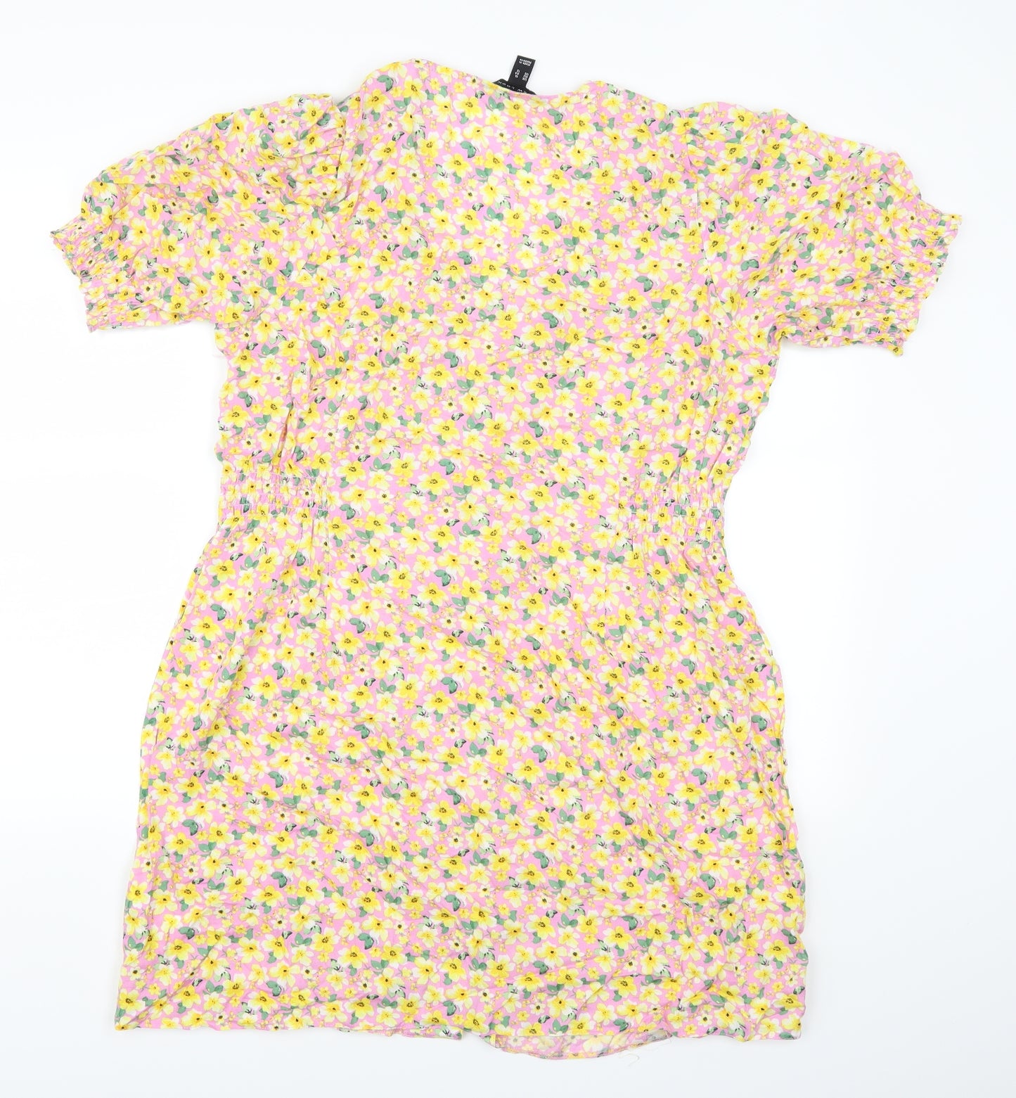New Look Womens Pink Floral  Shirt Dress  Size 16  - Yellow Flowers