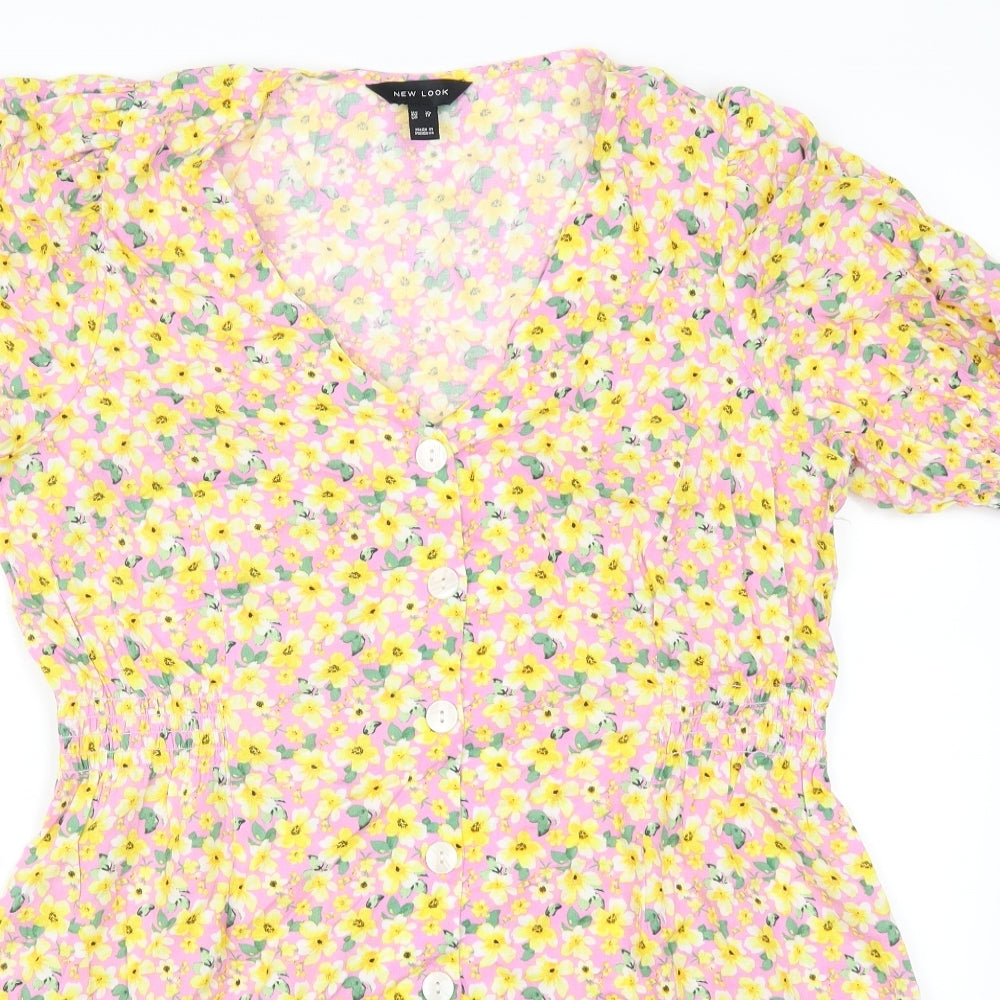 New Look Womens Pink Floral  Shirt Dress  Size 16  - Yellow Flowers