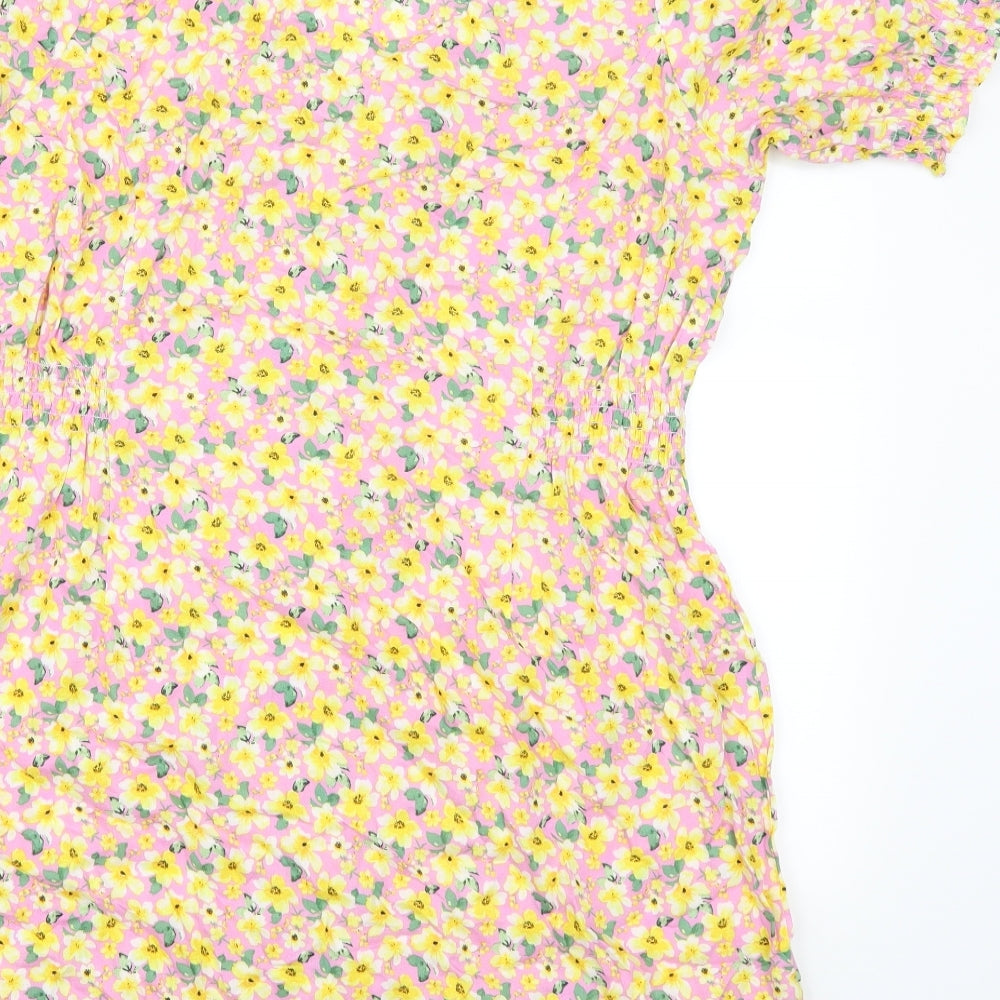New Look Womens Pink Floral  Shirt Dress  Size 16  - Yellow Flowers